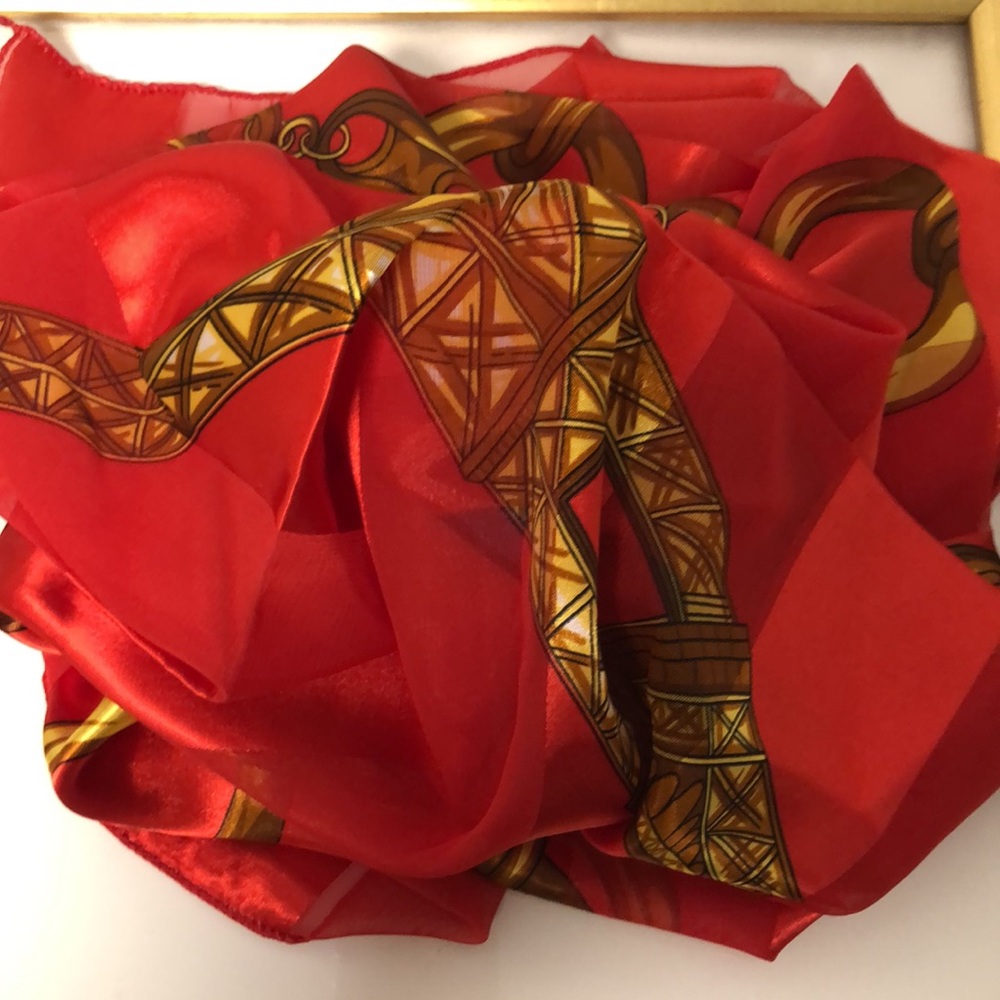 From Paris with Love Large Silky Square Scarf. Eiffel Tower, Heart, Chains - Picture 8 of 15